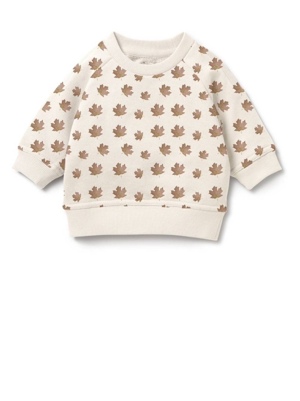 Cream Maple Leaf Print Kids Sweatshirt with Brown Leaves